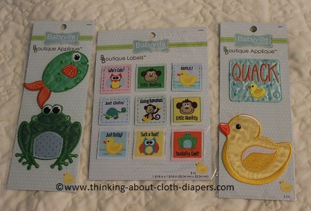 Babyville coordinates appliques and woven tags for cloth diapers